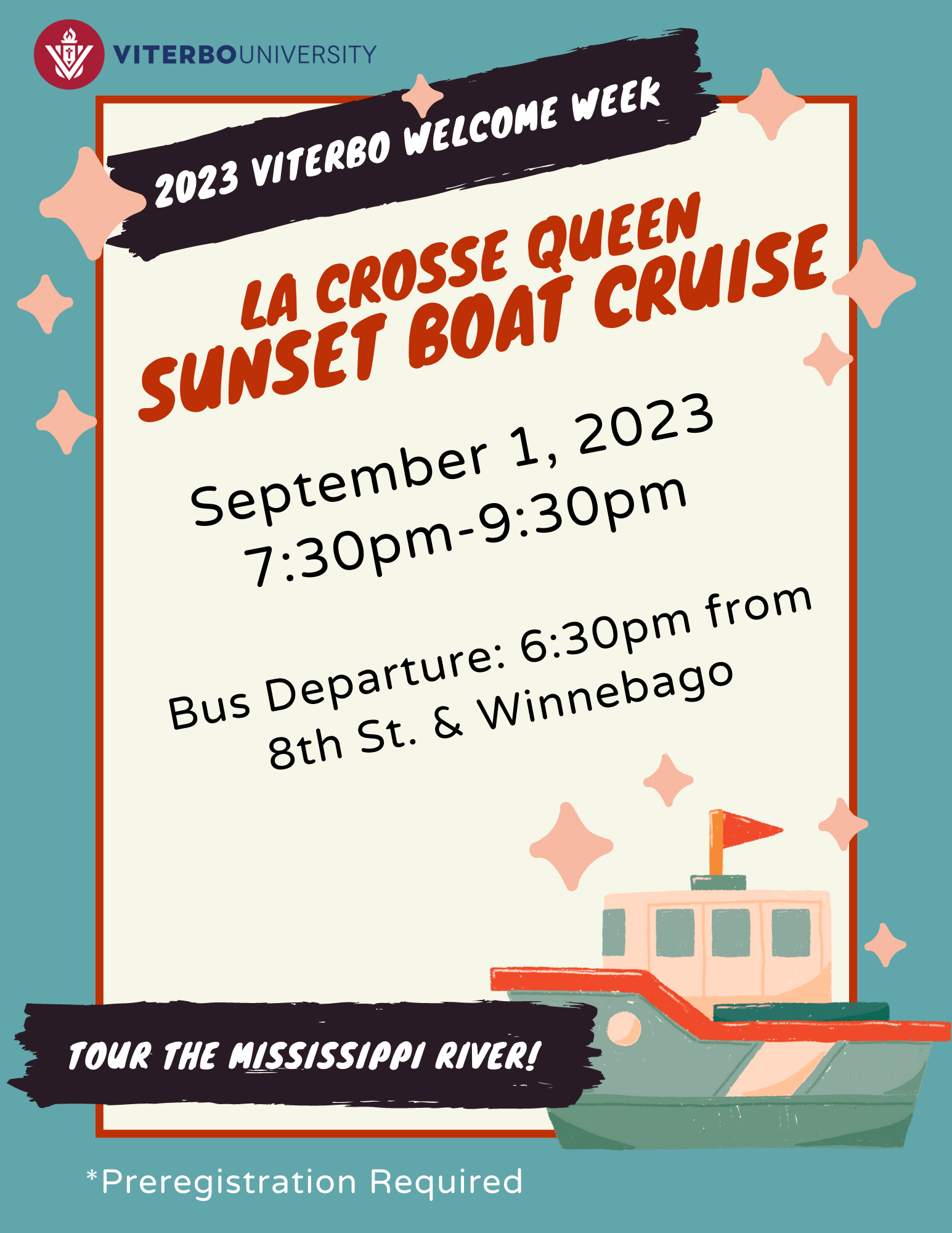 2023 Welcome Week La Crosse Queen Mississippi Boat Cruise Tour