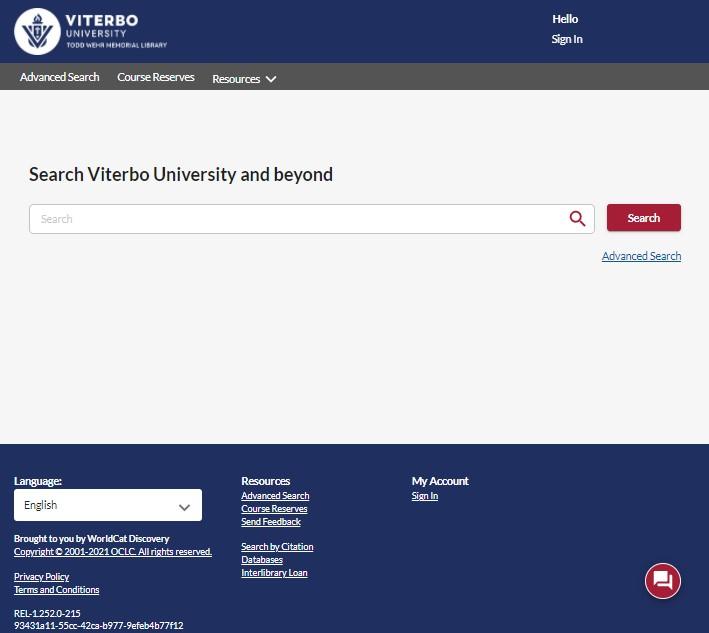 Image of new Viterbo Library catalog interface