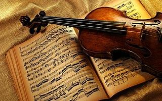 Music score and violin