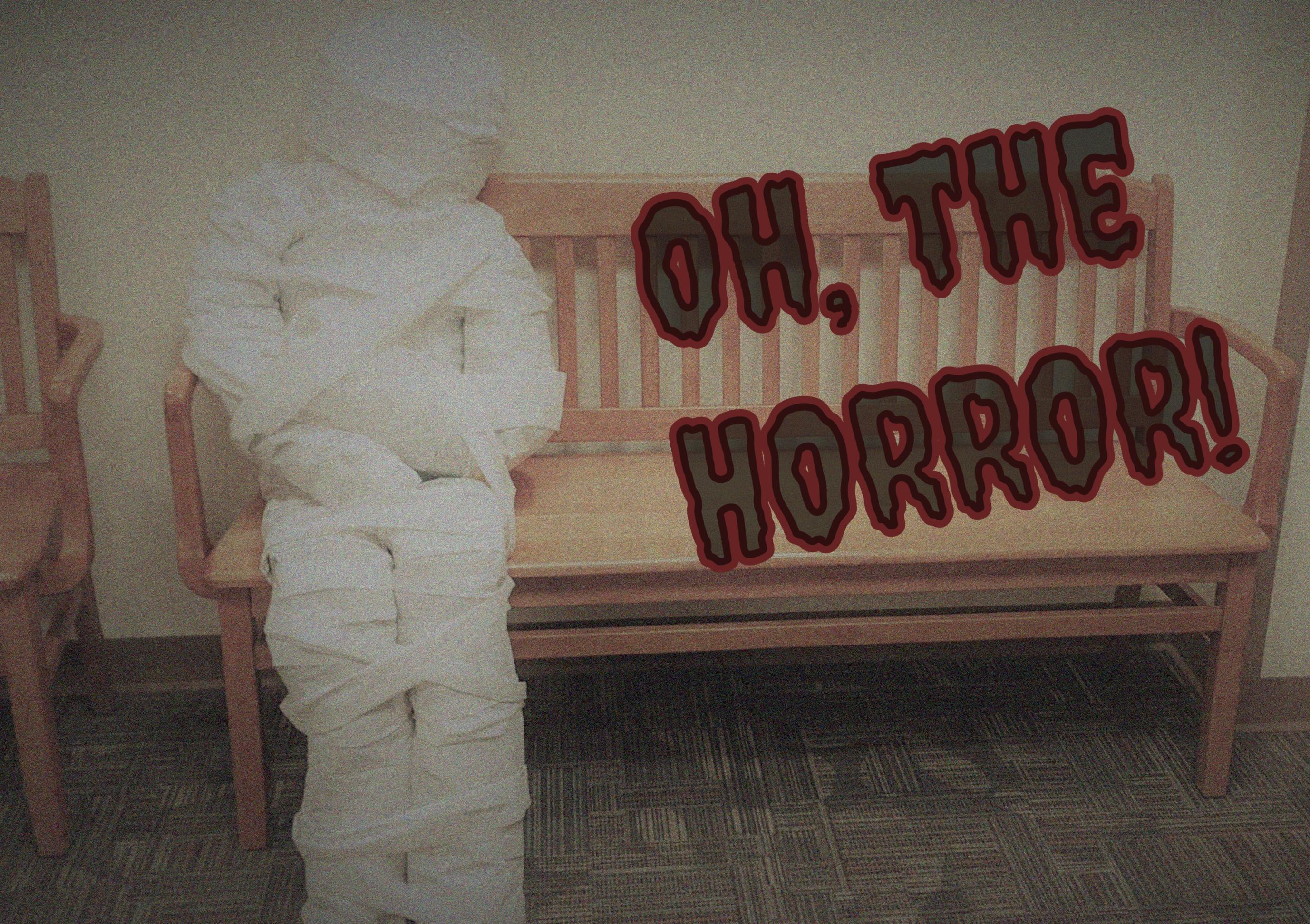 Oh, the Horror! Picture of Mummy on Library Bench
