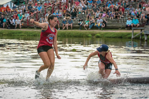 Livi Pappadopoulos, left, has won four professional logrolling world championships in a row.