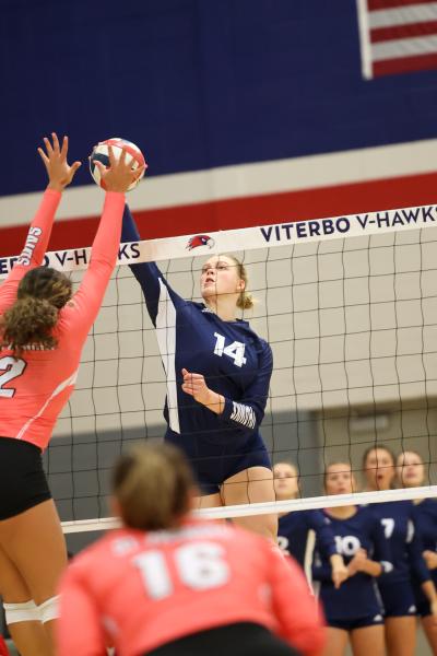 Viterbo volleyball player Grace Rohde in action