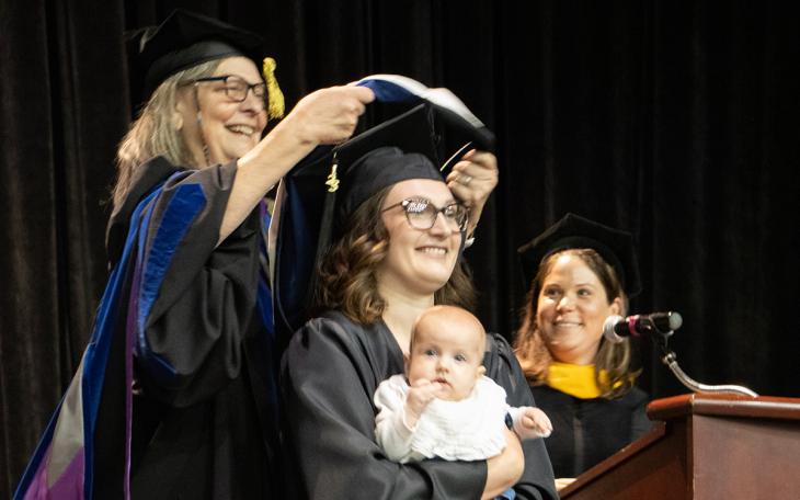 Deb Murray at Viterbo commencement hooding ceremony