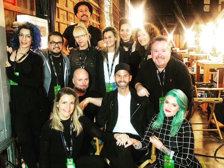 Barry Lee Moe is pictured with the crew he headed up for the production of "RENT: Live." He was nominated for a Make-Up Artists and Hair Stylists Guild award for his work on the show.