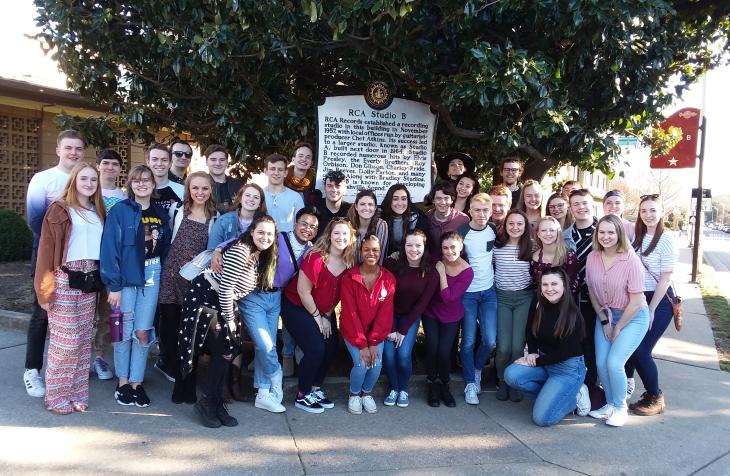 Platinum Edition Studio B_0.jpgMembers of Viterbo University’s Platinum Edition are pictured during a recent trip to Nashville outside RCA Studio B. The choir was there last weekend to host and perform at a national show choir competition.