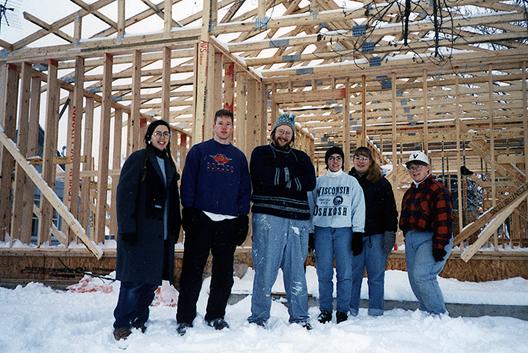 Professor Earl Madary and students working for Habitat for Humanity.