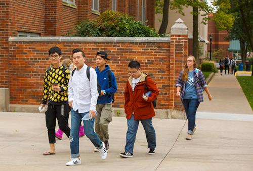 International Students walking on campus