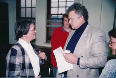 Tom Thibodeau is pictured with Sr. Helen Prejean, a nun renowned for her efforts to abolish the death penalty. Viterbo honored Prejean with the Pope John XXIII Award for Distinguished Service in 1999. She also came to Viterbo in 2006 for a humanities symposium on forgiveness