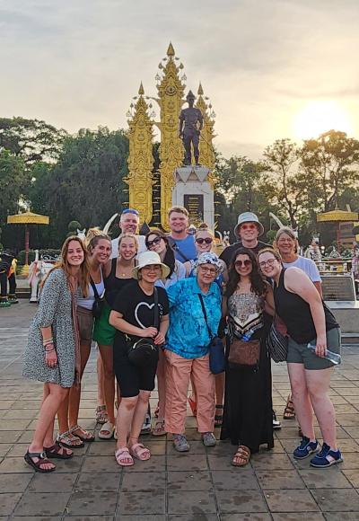 Viterbo students and faculty are pictured at the Chiang Rai monument in Thailand.