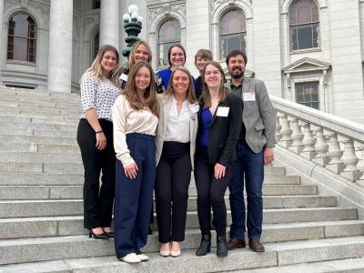 Cameron Kiersch is pictured with a group of DEMSN students in Madison for Nurses Day at the Capitol.
