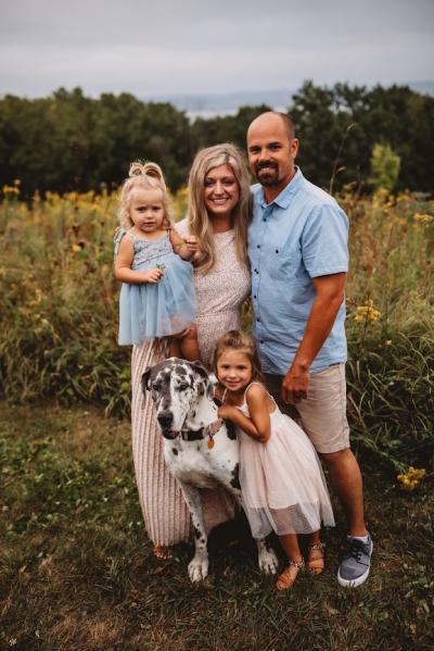 Krista Coey, husband, two children and dog