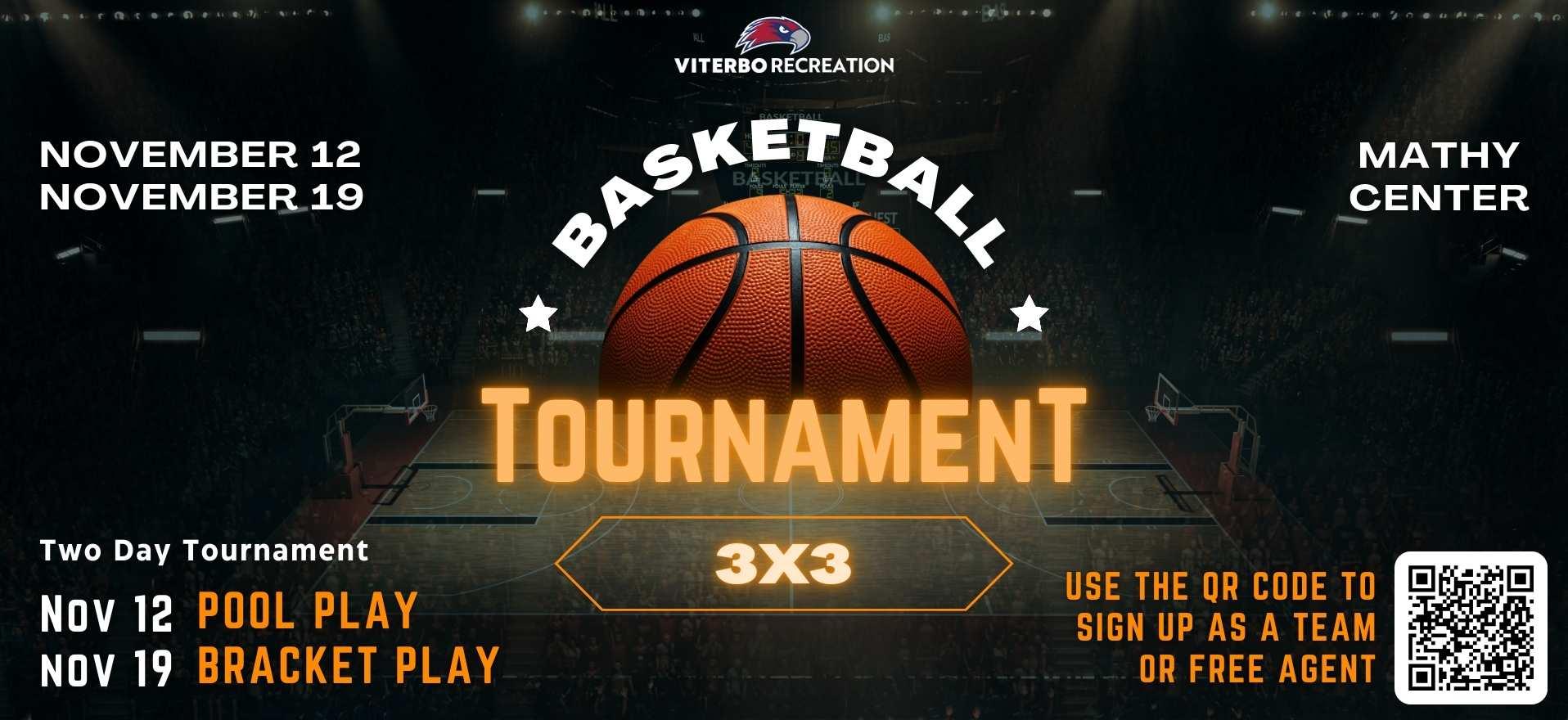 photo of basketball and promotion of 3 on 3 basketball tournament